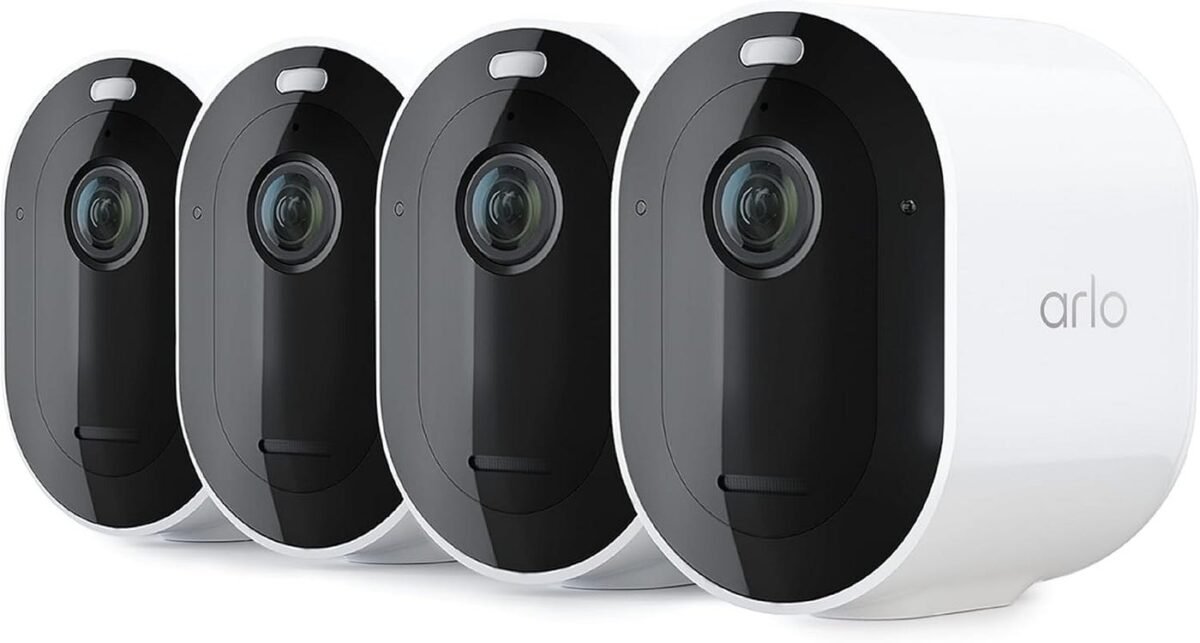 Arlo Pro 5S 2K Spotlight Camera mounted outdoors, actively monitoring a home's entrance, demonstrating its discreet yet effective surveillance capabilities.
