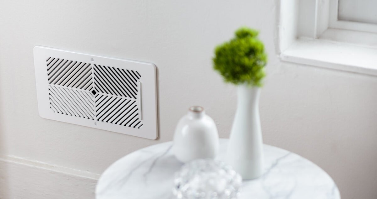 Close-up detail of the Flair Smart Vent System's internal louvers and smart sensor, illustrating its precise airflow management capabilities.