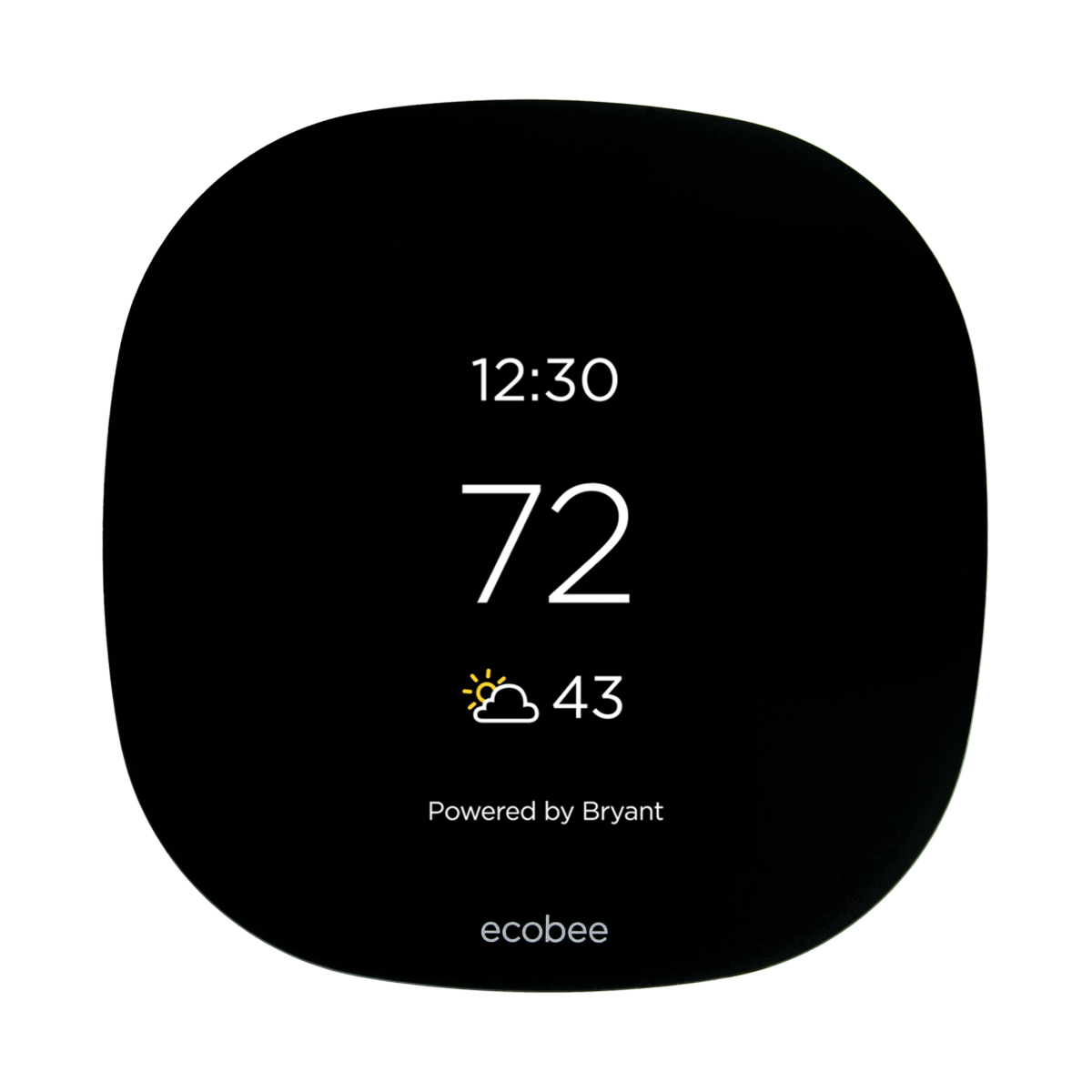 Front view of the Ecobee 3 Lite Smart Thermostat, showcasing its sleek, minimalist design and clear digital display.