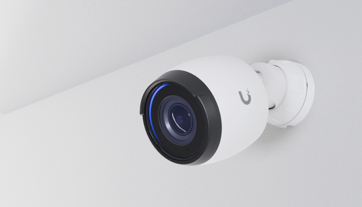 Ubiquiti UniFi Protect G4 Pro Camera mounted outdoors, demonstrating its weather-resistant design and wide-angle view in a real-world security application.